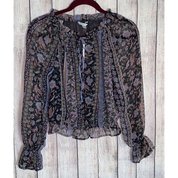 American Eagle Top Womens Size XXS chiffon Boho sheer long sleeves Blouse NWT - Picture 2 of 12